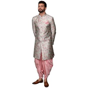Men's Ethnic Regular Fit Multi-Pink Indo-Western Sherwani Set